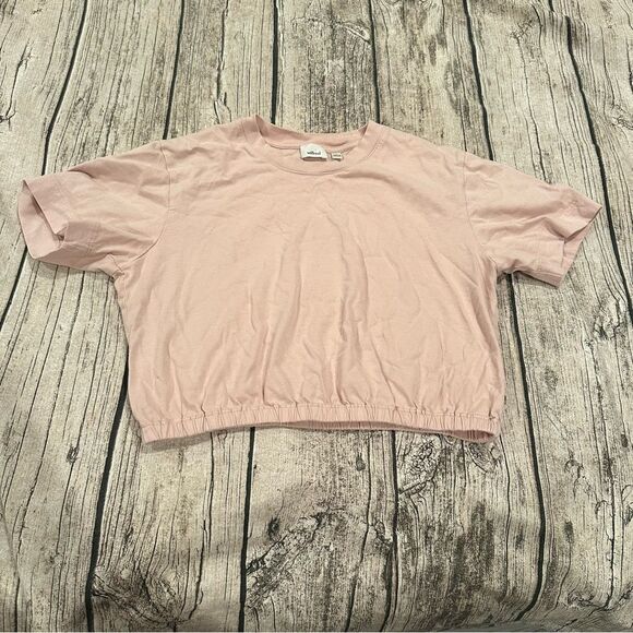 Aritzia Wilfred Light Pink Crop Top Tee With Elastic Bottom Size Small - Picture 1 of 4